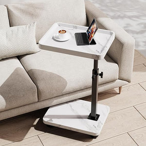 C-Shaped Adjustable Height Side Table with Wheels
