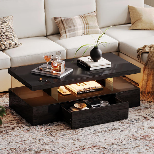LED Coffee Table with Storage Drawer