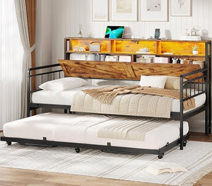Twin Daybed with Pop-Up Trundle, Storage Drawers & LED Lights