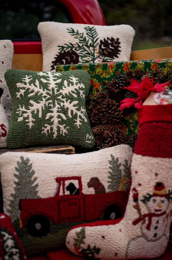 Pine Snowflake Wool Throw Pillow 14x14