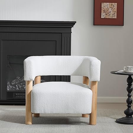 Low Profile Boucle Accent Chair with Round Backrest