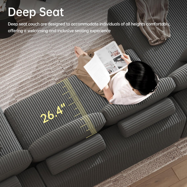 U-Shaped Modular Sectional Sofa Sleeper – Corduroy Deep Seat, 4-Seater