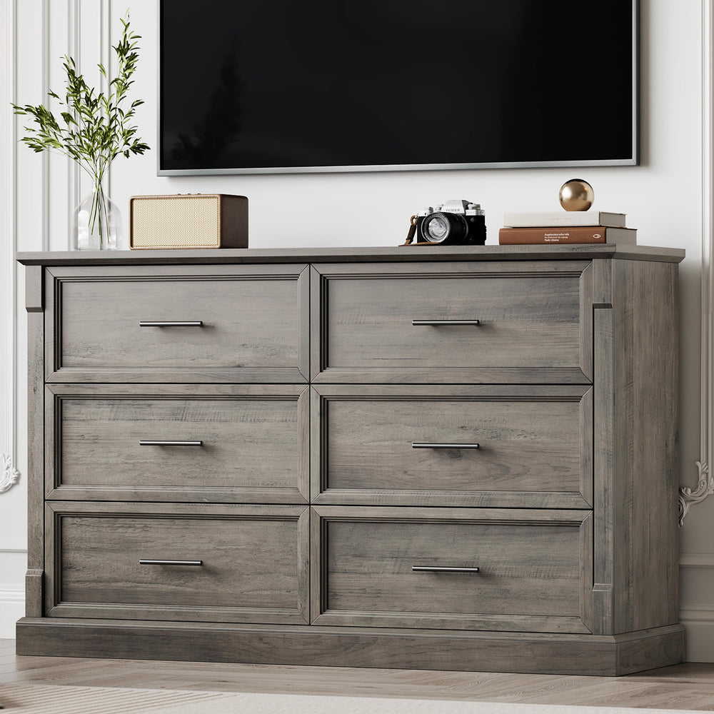 6 Drawer Farmhouse Dresser Wide Chest of Drawers with Metal Handles
