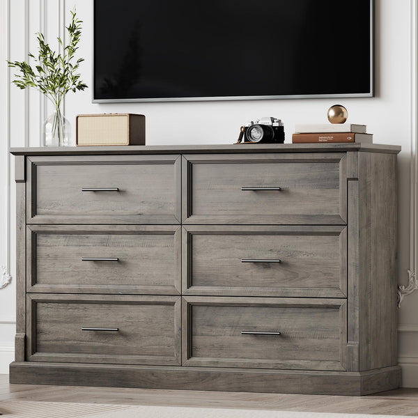 6 Drawer Farmhouse Dresser Wide Chest of Drawers with Metal Handles