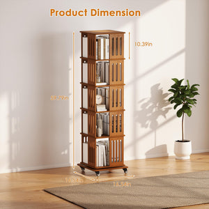 Bamboo Rotating Bookshelf Tower with Wheels