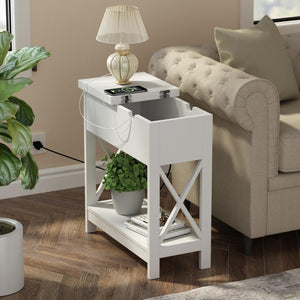 End Table with Charging Station & Flip-Top Drawer