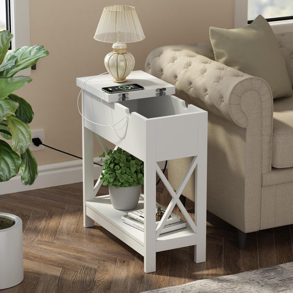 End Table with Charging Station & Flip-Top Drawer