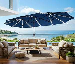 13ft Double-Sided Patio Umbrella with 120 LED Solar Lights & 12 Ribs