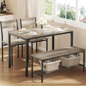 Dining Table Set for 4 with Bench – Kitchen Table & Chairs Set
