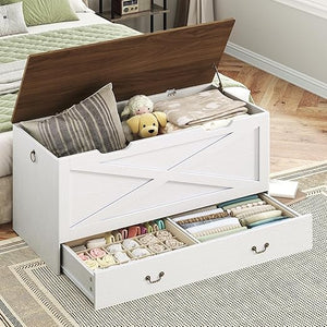 Storage Bench with Drawer, Lift Top & Pull Handles
