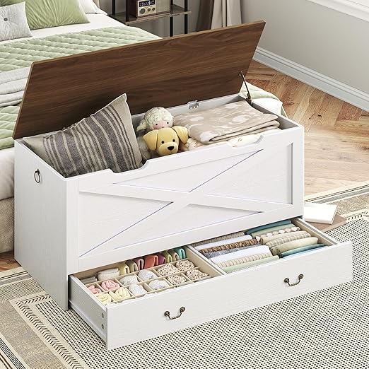 Storage Bench with Drawer, Lift Top & Pull Handles