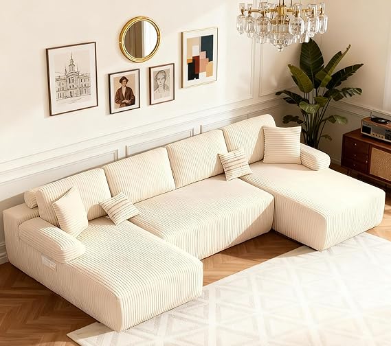 U-Shaped Modular Sectional Sofa Sleeper – Corduroy Deep Seat, 4-Seater