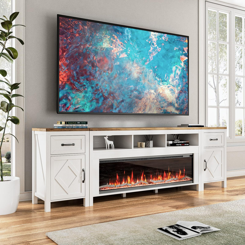 Fireplace TV Stand with 50" Electric Fireplace & Storage Cabinets