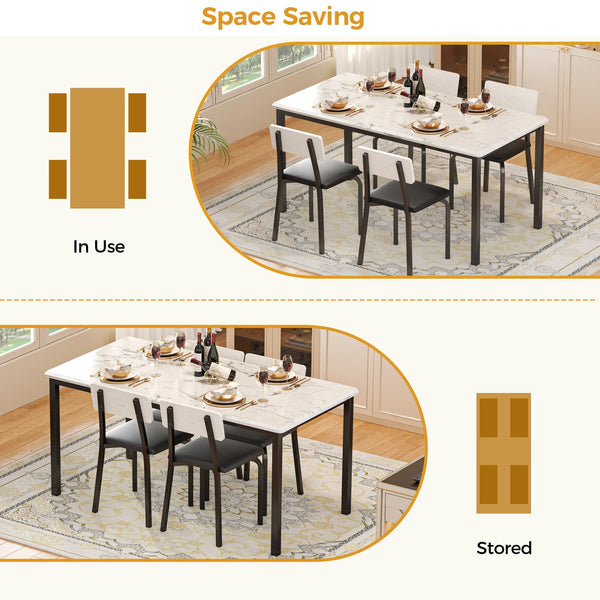 5-Piece Extendable Dining Table Set with 4 Upholstered Chairs