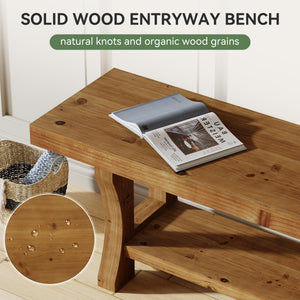 Solid Wood Entryway Bench – 55" Farmhouse Seat