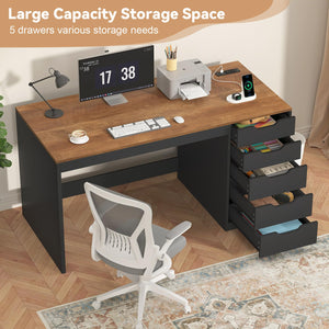 47-Inch Computer Desk with 5 Drawers & Power Outlets
