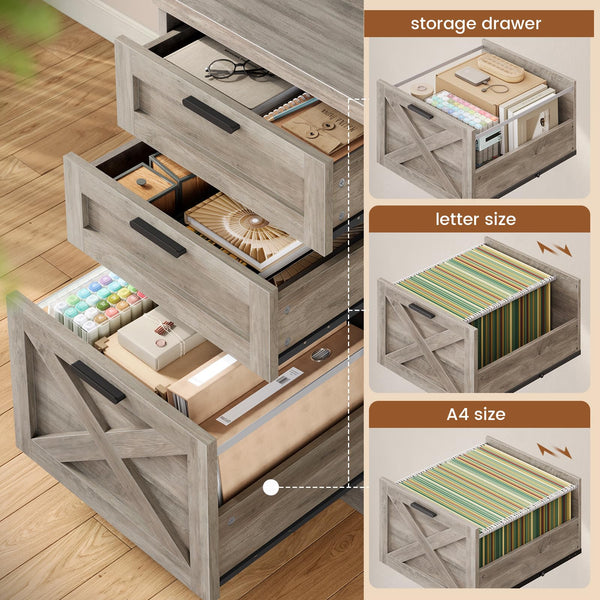 L-Shaped Desk with Drawers, Storage Shelves & Power Outlets