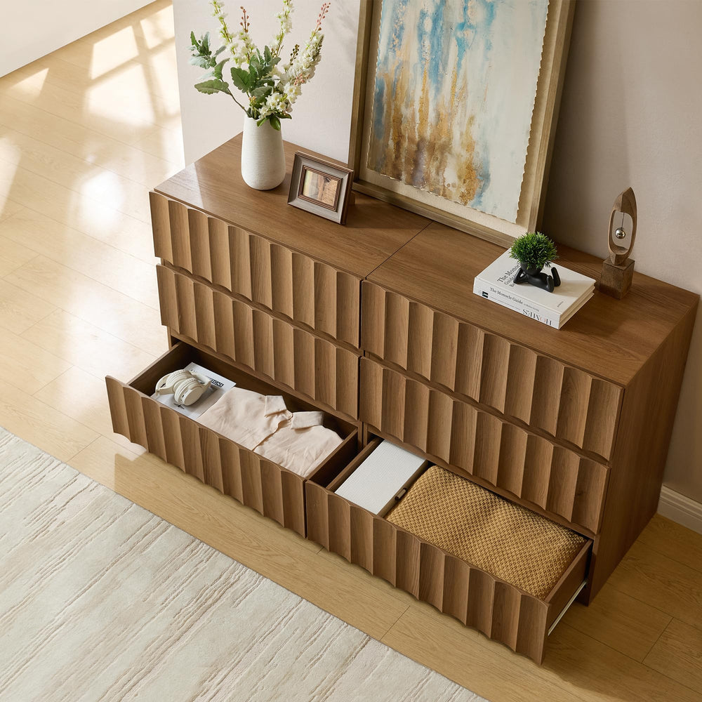 9-Drawer Wide Dresser with Fluted Design