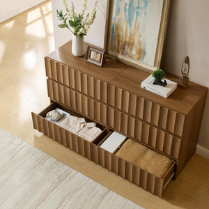 Fluted Nightstand Set of 2 with 3-Drawer Storage