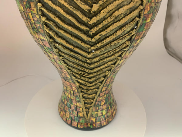 Mosaic Floor Vase – 18 Inch Tall Cylinder Terracotta & Glass