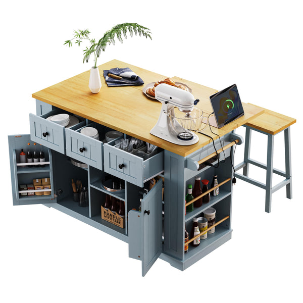 Rolling Kitchen Island with Drop Leaf & Power Outlet