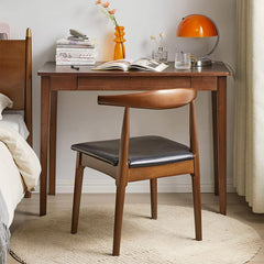 Solid Wood Computer Desk with Drawers – Mid-Century Modern Writing Desk