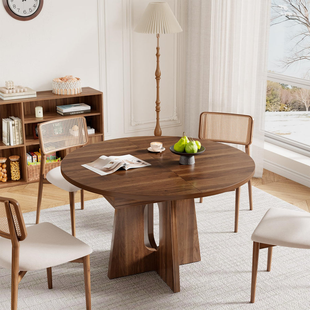 Expandable Round Dining Table 43–59 Inch with Cross Pedestal