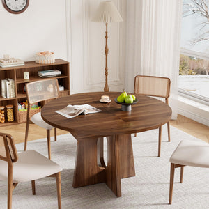 Expandable Round Dining Table 43–59 Inch with Cross Pedestal