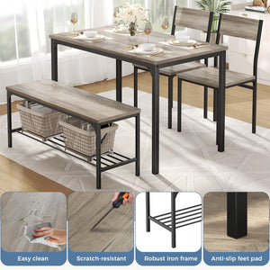 Dining Table Set for 4 with Bench – Kitchen Table & Chairs Set