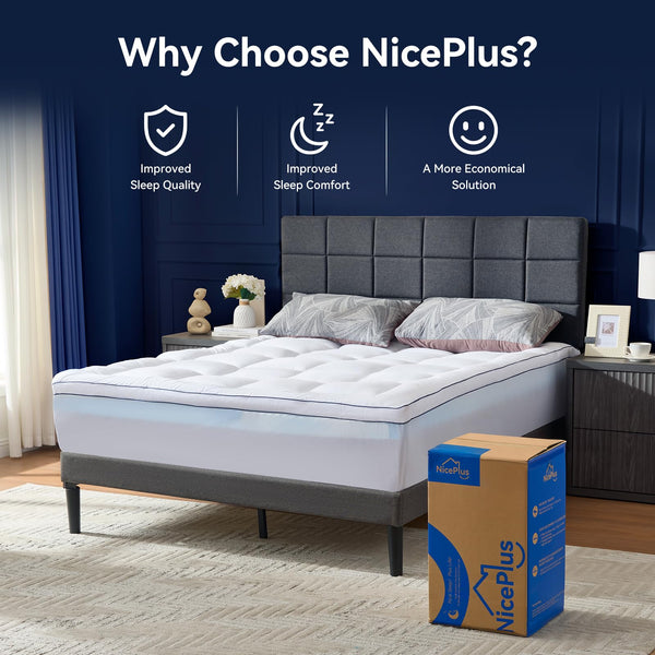 Dual Layer 4 Inch Memory Foam Mattress Topper with Pillow Top