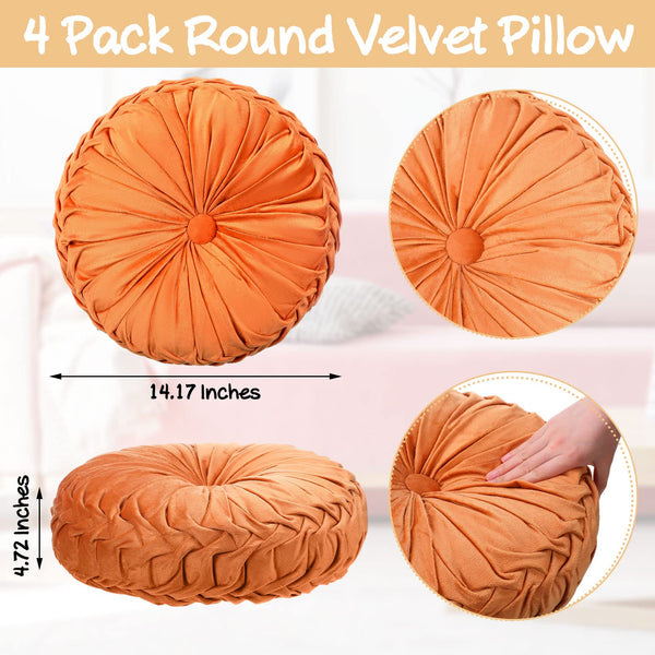 Round Velvet Pumpkin Throw Pillows Set of 4