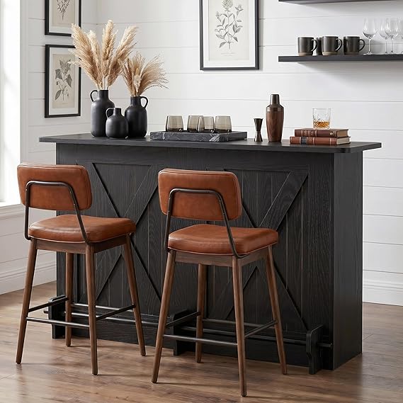 Farmhouse Bar Table with Storage Shelves & Footrest