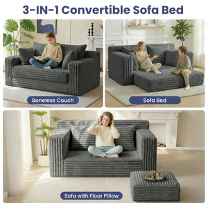 Convertible Sofa Bed Boneless Loveseat Sleeper with 4 Pillows & Detachable Cushion
