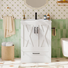 24-Inch Freestanding Bathroom Vanity with Sink and Storage Cabinet