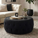 Round Storage Ottoman with Wooden Tabletop