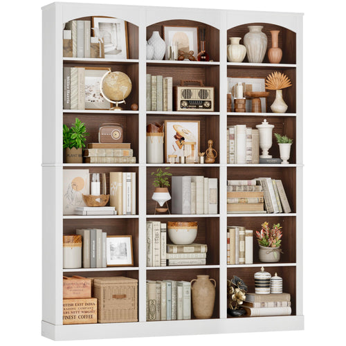 71" 6-Tier Triple Wide Bookcase with Arched Top