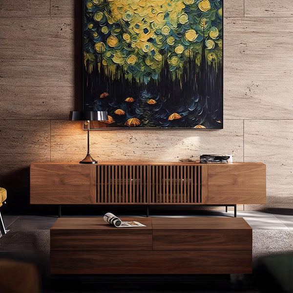 Mid-Century Modern TV Stand with 4 Doors & Cable Management