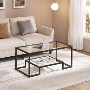 Tempered Glass Coffee Table with Open Storage Shelf