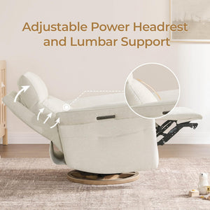 Power Recliner Swivel Glider Nursery Chair with Adjustable Headrest & Lumbar Support