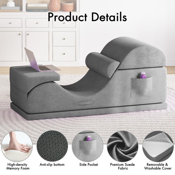 Convertible Yoga Chaise Lounge Chair with Lumbar Pillow