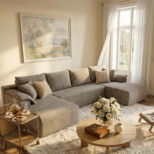 U-Shaped Sectional Sofa with 2 Chaise Lounges, Chenille Cloud Couch, No Assembly