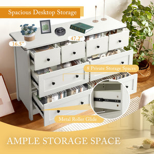 8-Drawer Dresser with Metal Knobs & Wood Legs