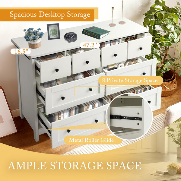8-Drawer Dresser with Metal Knobs & Wood Legs