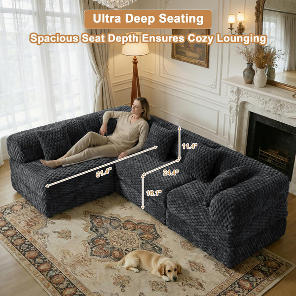 L-Shaped Modular Sectional Sofa Bed – Velvet, No Assembly