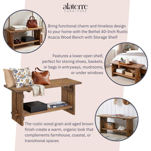 40" Entryway Bench with Storage Shelf – Solid Acacia Wood
