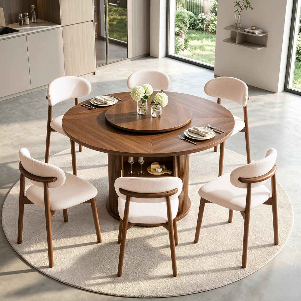 Round Dining Table Set with Storage & Turntable