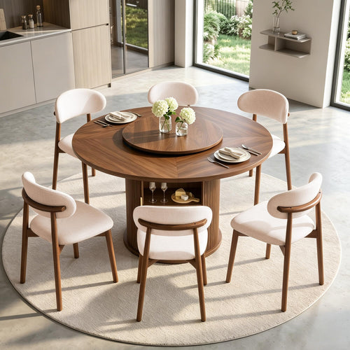 Round Dining Table Set with Storage & Turntable