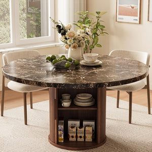Round Dining Table 47 Inch with Storage Shelf & Marble Top