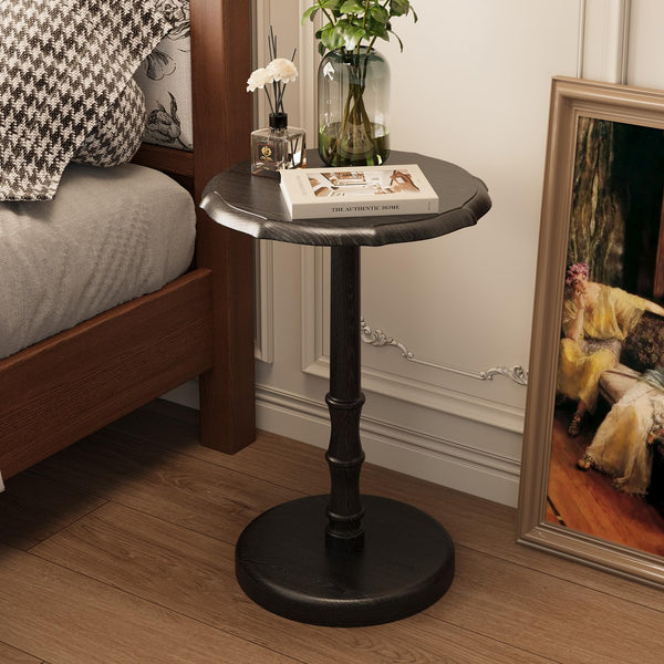 Solid Wood Round Pedestal Side Table