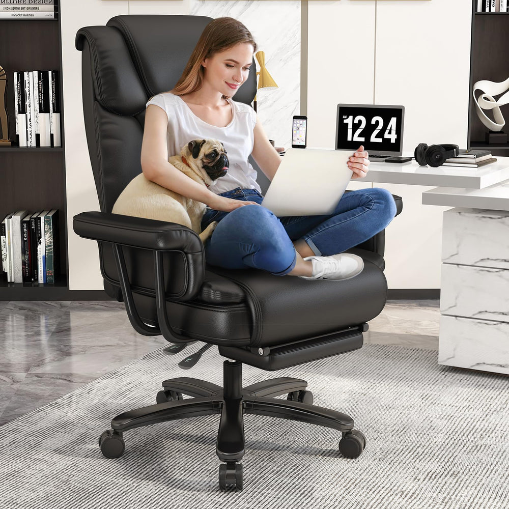 Big & Tall Reclining Office Chair with Footrest, Wide Seat, High Back, Criss Cross Wheels